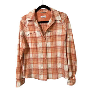 Columbia Women’s Button-Down Shirt Size M Orange Plaid Long Sleeve Vented